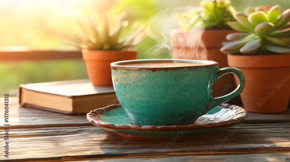 Cozy Coffee Break: Enjoy House Plans, Fresh Greenery, and Coffee Brewed on a Wood Surface Cozy Coffee Break: Enjoy House Plans, Fresh Greenery, and Coffee Brewed on a Wood Surface