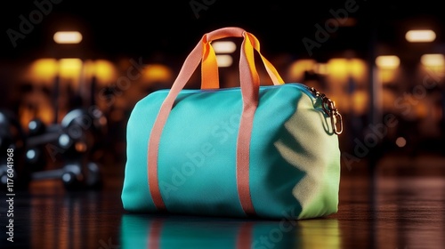 Colorful Gym Bag with Fitness Background. Generative AI photo