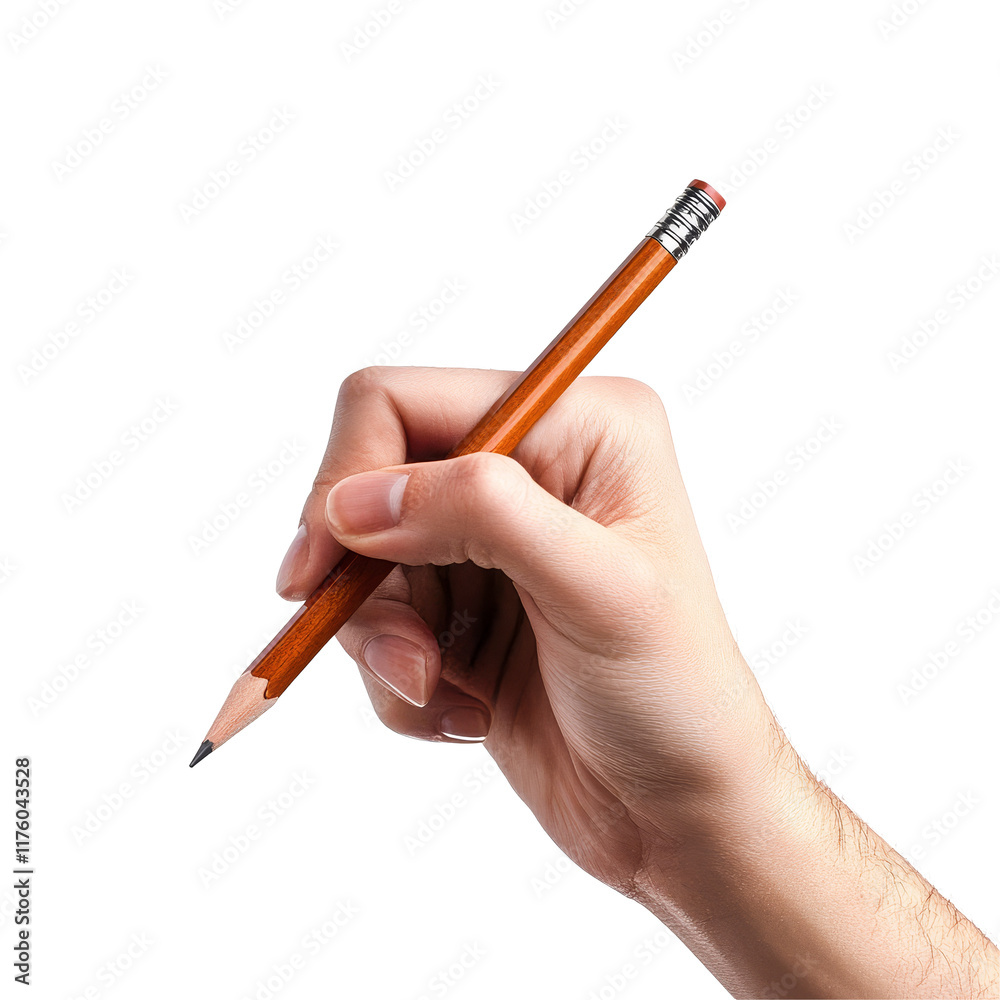 A persons hand holds a pencil while sketching on a blank surface in a creative workspace during daytime, Hand holding pencil, drawing, sketching, writing POV, isolated on transparent A persons hand holds a pencil while sketching on a blank surface in a creative workspace during daytime, Hand holding pencil, drawing, sketching, writing POV, isolated on transparent