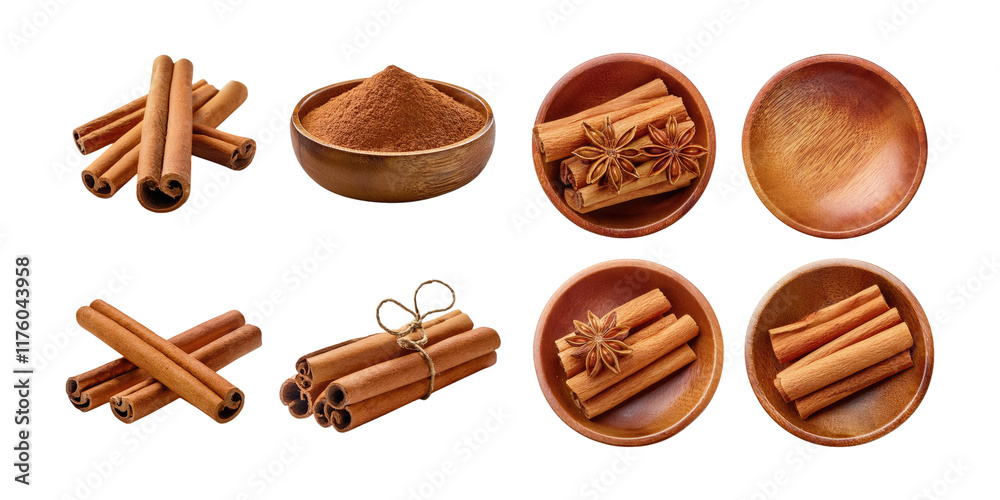 Cinnamon Sticks and Powder on Transparent Background Cinnamon Sticks and Powder on Transparent Background