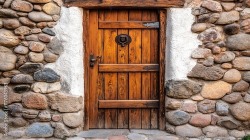 A wooden entrance with painstakingly crafted architectural details photo