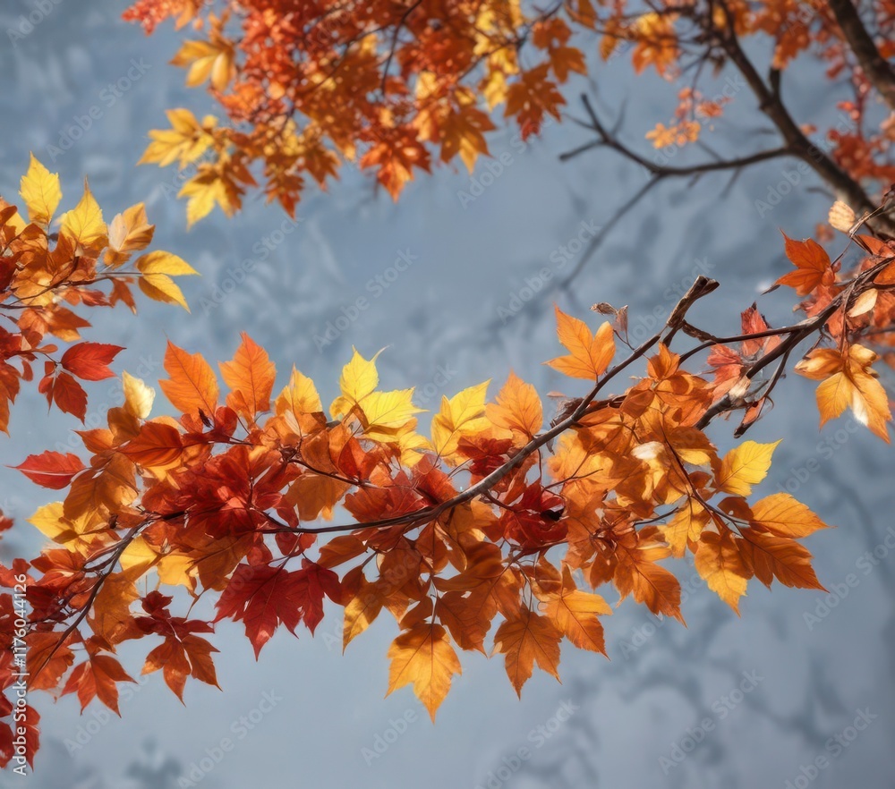 Happy fall branch with vibrant colored leaves, leaves, vibrant Happy fall branch with vibrant colored leaves, leaves, vibrant