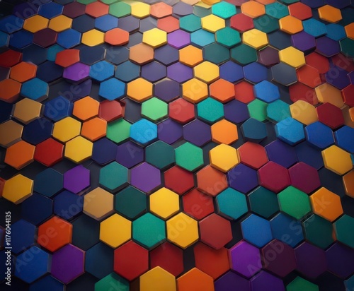 Wallpaper Mural Harmonious hexagons in blue, green, yellow, orange, red, purple,  yellow,  seamless Torontodigital.ca