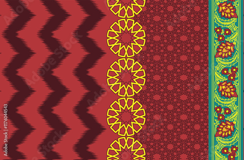 A decorative Geometrical design with floral embellishments, balanced with precise geometric detailing for sophisticated wallpapers and artistic wrapping paper.