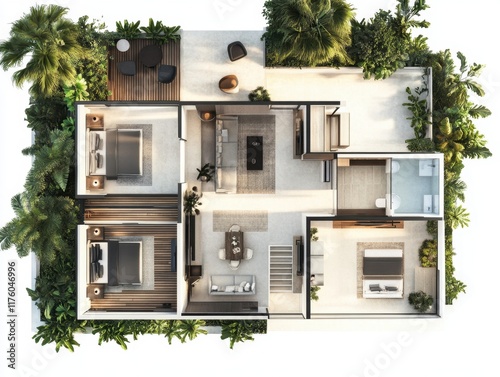 A floor plan of a house with three bedrooms and a living room