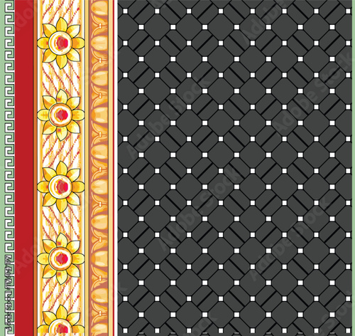A decorative Geometrical design with floral embellishments, balanced with precise geometric detailing for sophisticated wallpapers and artistic wrapping paper.