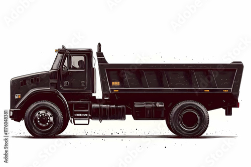 Side view illustration of a dark-colored dump truck on a white background. photo