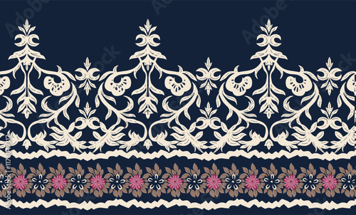 A decorative Geometrical design with floral embellishments, balanced with precise geometric detailing for sophisticated wallpapers and artistic wrapping paper.