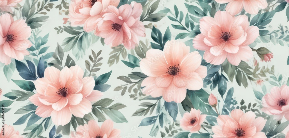 Fototapeta premium Watercolor floral pattern with pastel colors and soft brushstrokes , abstract, watercolor