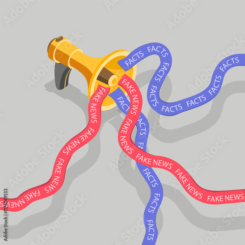 3D Isometric Flat Vector Illustration of Fake News, Myths vs Facts