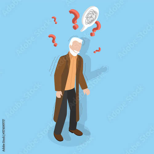 3D Isometric Flat Vector Illustration of Senior Disease, Elderly Man With Parkinson Tremors