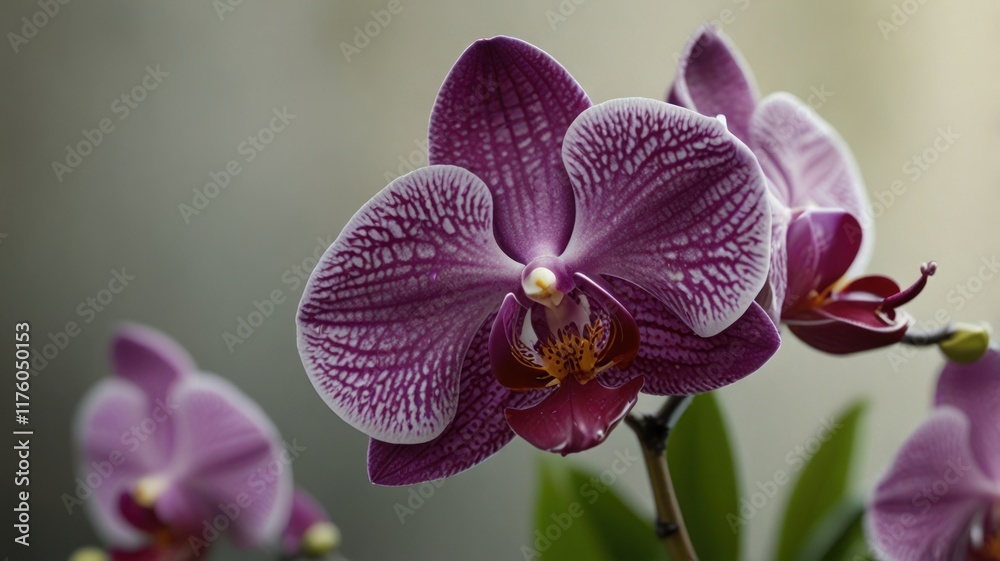 Close-up of vibrant purple orchid flowers. Close-up of vibrant purple orchid flowers.