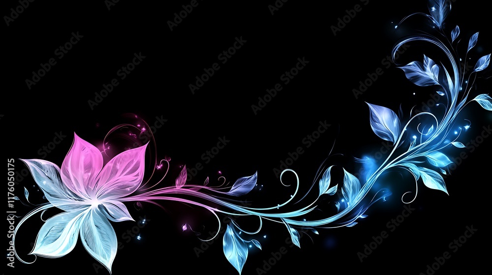 Glowing Floral Design With Pink And Blue Flowers Glowing Floral Design With Pink And Blue Flowers