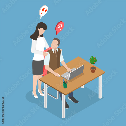 3D Isometric Flat Vector Illustration of Employee Suffering From Abuse, Sexual Harassment In The Office