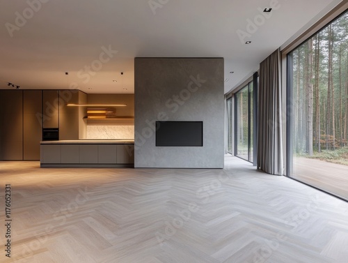 Wallpaper Mural A large open living room with a fireplace and a television Torontodigital.ca