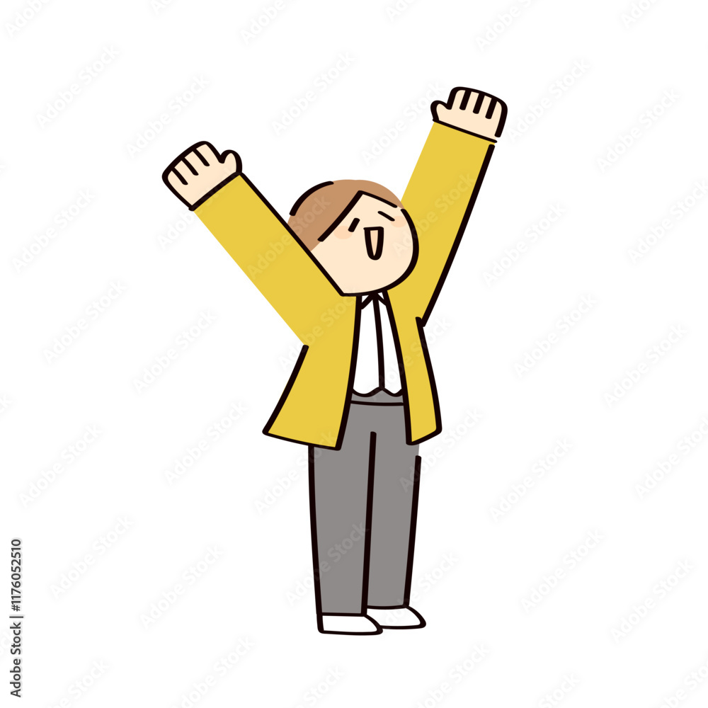 万歳して喜ぶ男性のイラスト