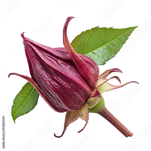 Roselle flower bud isolated on a transparent background, showcasing its vibrant color and unique shape in detail, roselle isolated on transparent background photo