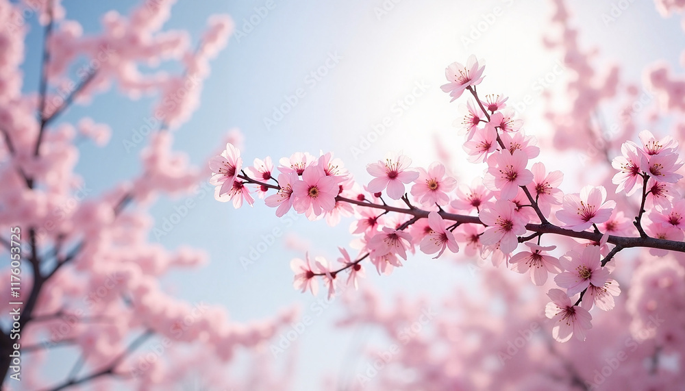 Cherry blossoms in bloom against a clear blue sky Cherry blossoms in bloom against a clear blue sky