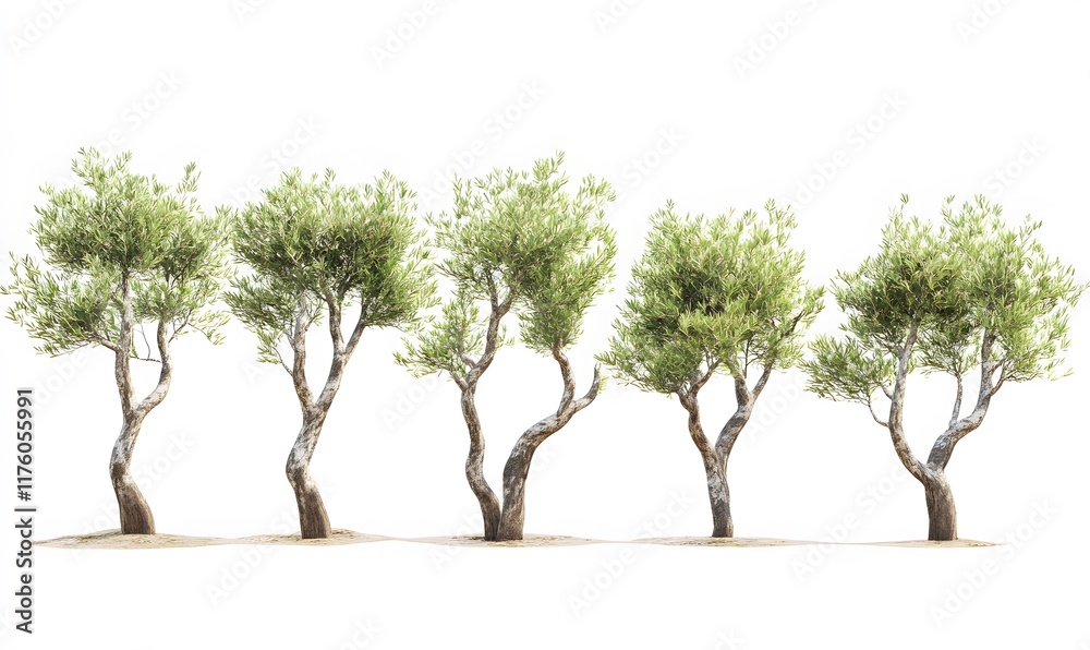 Fototapeta premium set 6 tree isolated on a white background,Image clean simple background,generation AI
