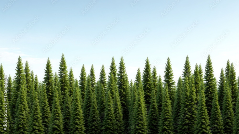 Lush green coniferous forest under a clear blue sky. Lush green coniferous forest under a clear blue sky.