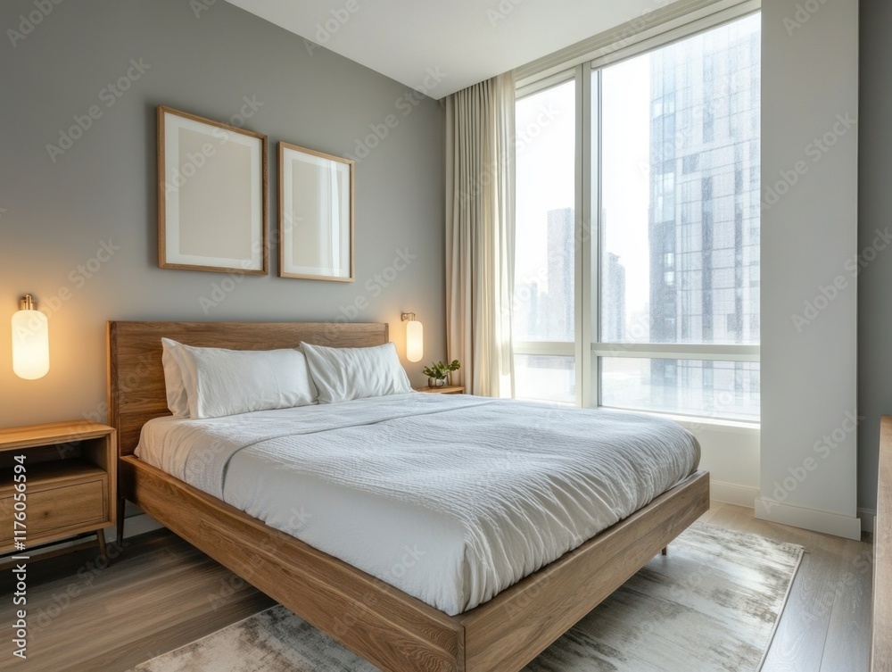 Fototapeta premium A large bed with a white sheet and pillows