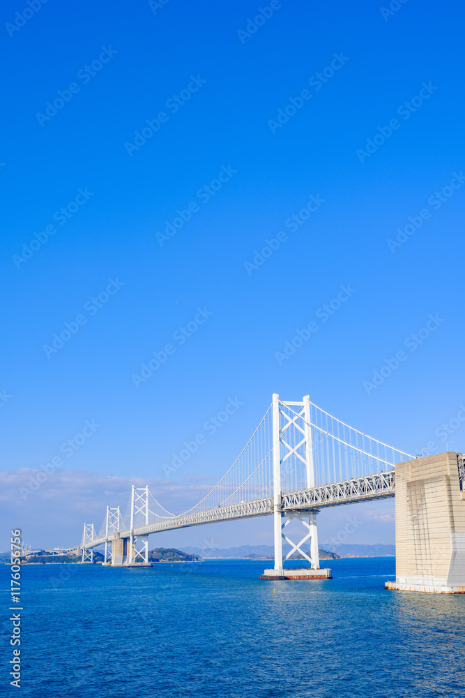 Naklejka premium Beautiful view of big bridge on the sea, Seto Ohashi Bridge in Kagawa Prefecture in Japan, Travel or architecture, High Resolution over 50MP