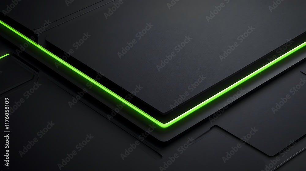 Abstract Black Background With Green Neon Lines