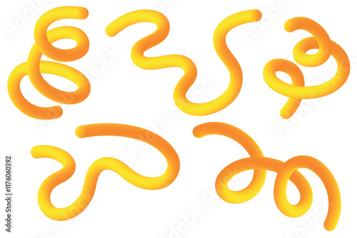 Set of abstract gradient volumetric yellow lines.  Dynamic lines of various shapes. Colored 3D waves.