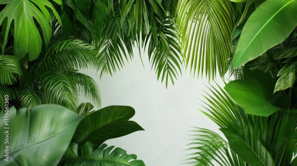 Lush green foliage framing a blank space for design or text. Lush green foliage framing a blank space for design or text.