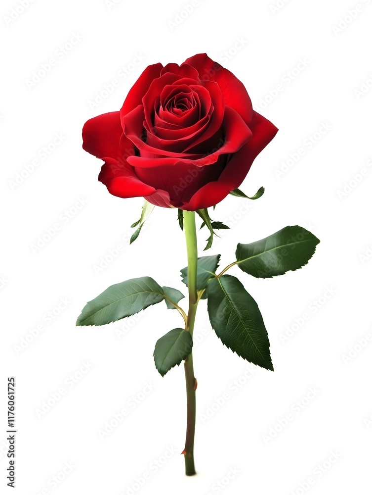 Naklejka premium Single Red Rose on White Background - Perfect for Romantic, Botanical, Nature, and Floral Themed Designs