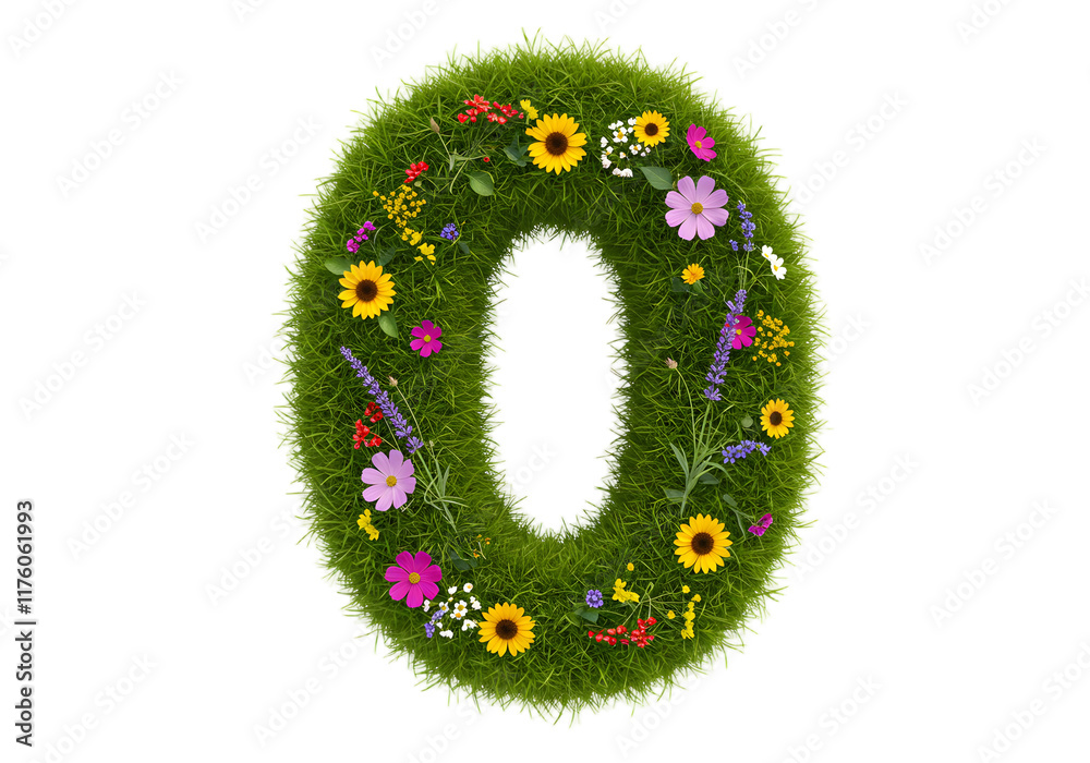 realistic number 0 made of grass and flowers png, on transparent background. Suitable for nature or eco-friendly themes realistic number 0 made of grass and flowers png, on transparent background. Suitable for nature or eco-friendly themes