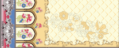 A fusion of Art elegance with geometric floral patterns, creating an upscale design for wallpaper and sophisticated gift wrap.