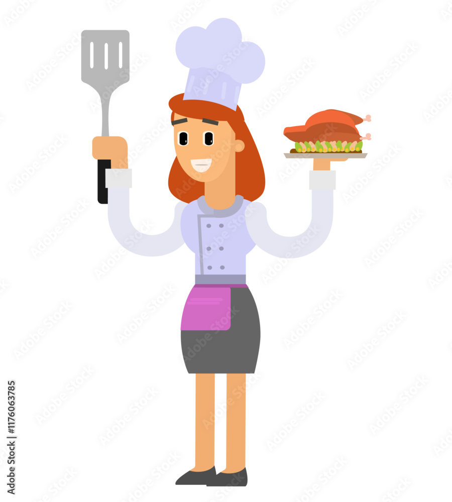 Cartoon vector of female chef holding spatula Cartoon vector of female chef holding spatula