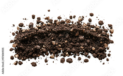 A Close-Up View of Rich, Dark Potting Soil with Small Rocks and Organic Matter, Isolated on Transparent and White Background photo