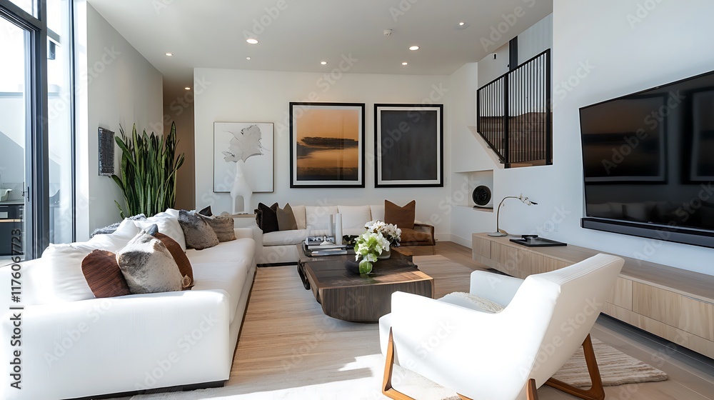 Fototapeta premium Modern Living Room Interior Design: Luxurious and Serene Space