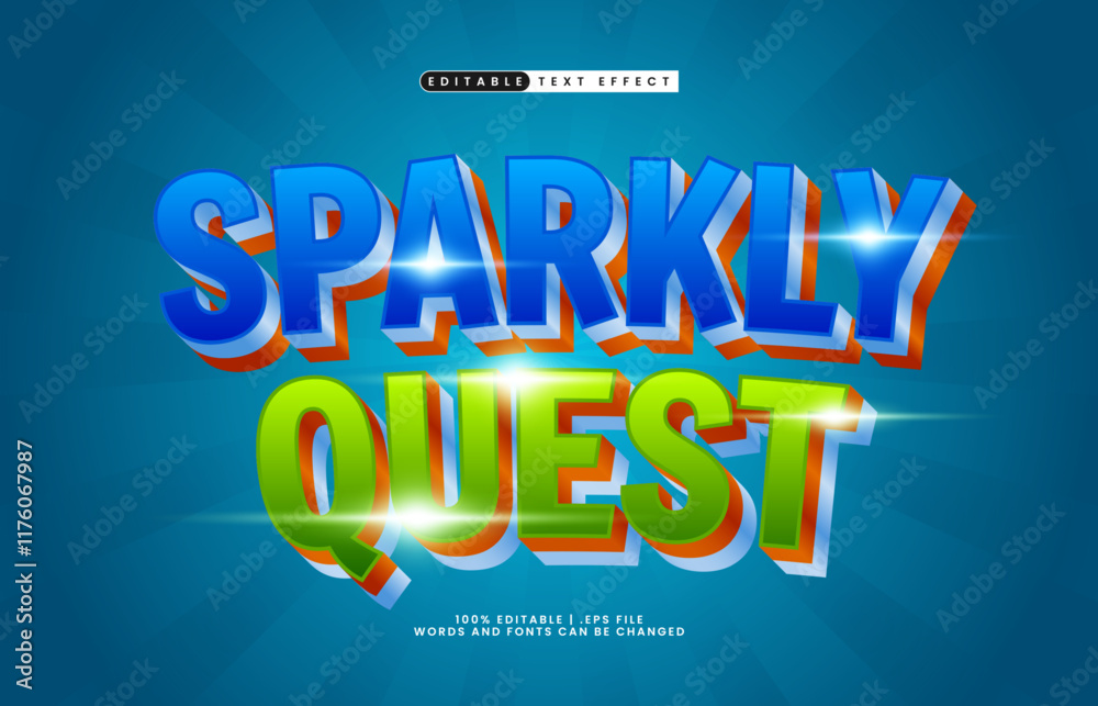 sparkly quest editable text effect with a kids and game text style