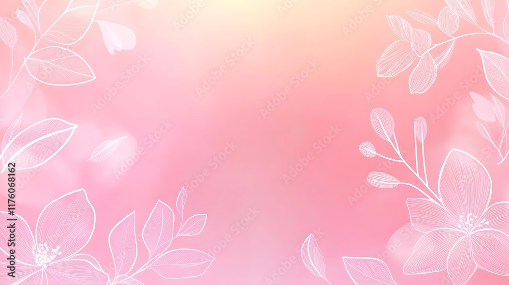 Delicate White Flowers and Leaves on Pink Background Delicate White Flowers and Leaves on Pink Background