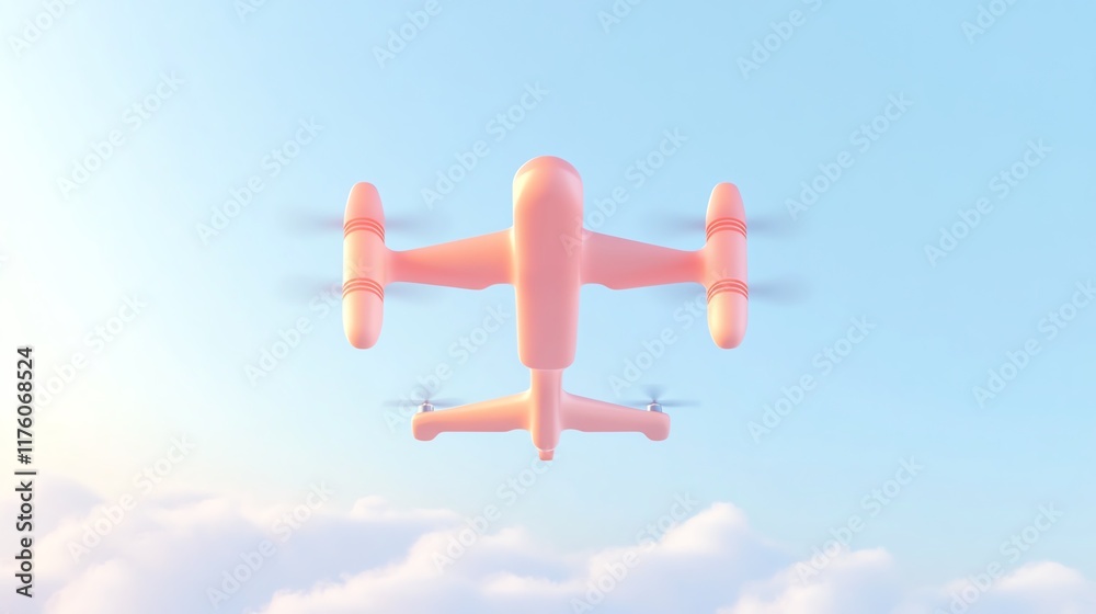 A stylized pink drone soaring through a clear blue sky, surrounded by soft clouds, showcasing innovative design and technology. A stylized pink drone soaring through a clear blue sky, surrounded by soft clouds, showcasing innovative design and technology.