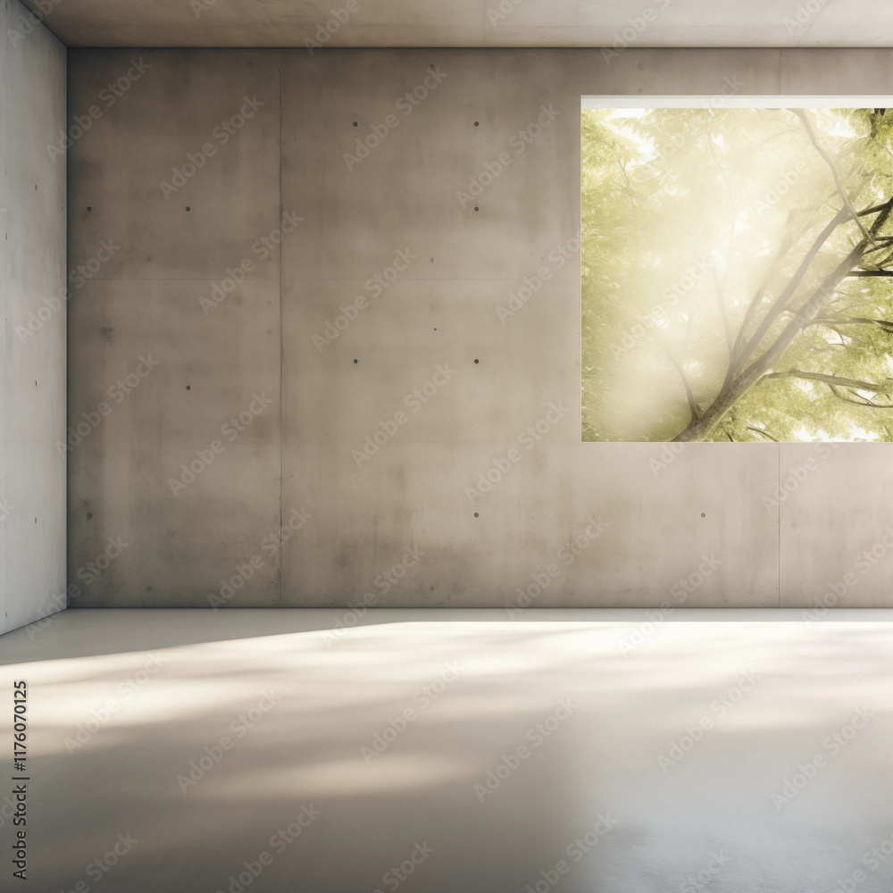 Fototapeta premium Concrete Room with Tree Window View