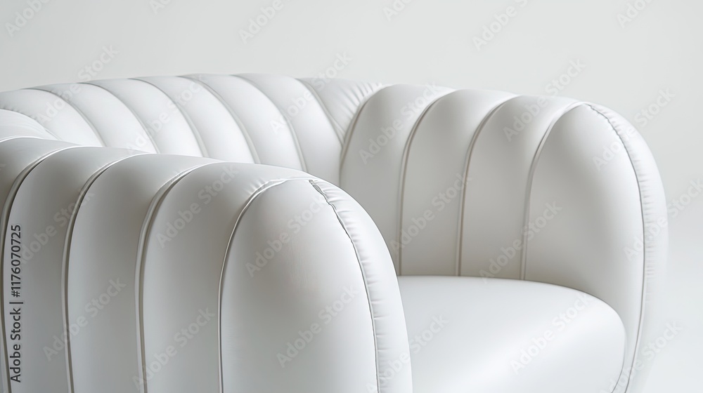 Fototapeta premium Close-up of a white, ribbed, modern armchair.