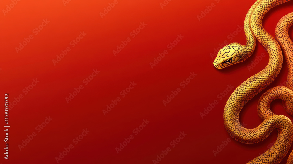 A sleek golden snake silhouette on vibrant red gradient background
