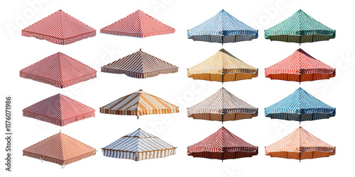 Colorful Canopies in Various Patterns and Styles, set collection, mega bundle, isolated on transparent background photo