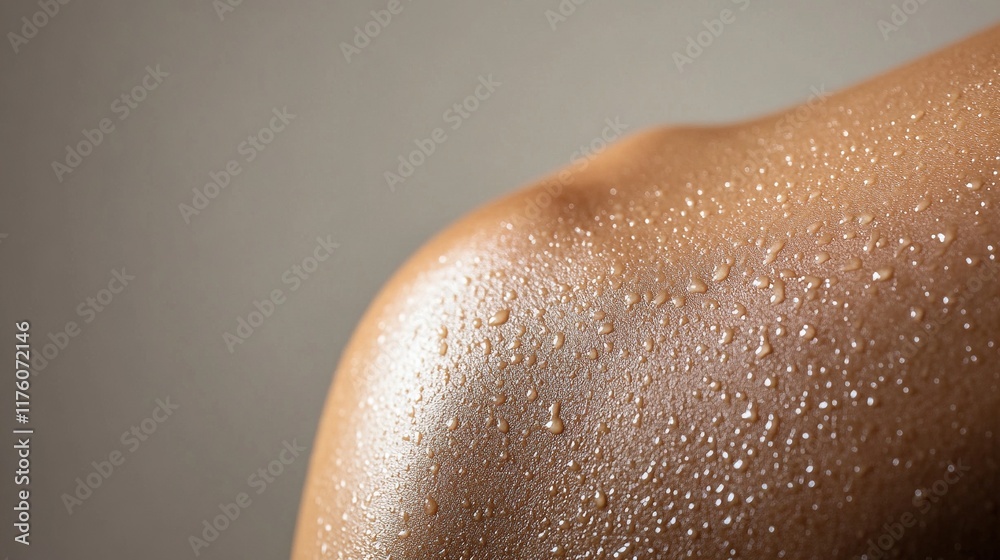 Close-up of water droplets on sweaty skin. Close-up of water droplets on sweaty skin.