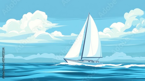 A picturesque sailboat riding calm waves in a serene ocean.
