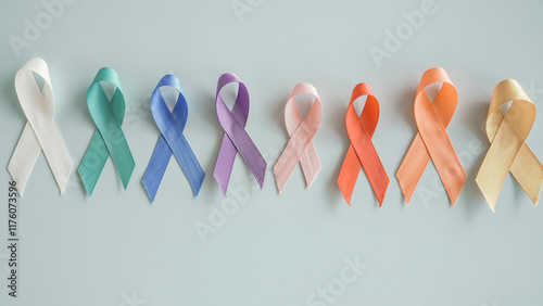 Colorful ribbons, world cancer day, World Autism Awareness Day concept photo