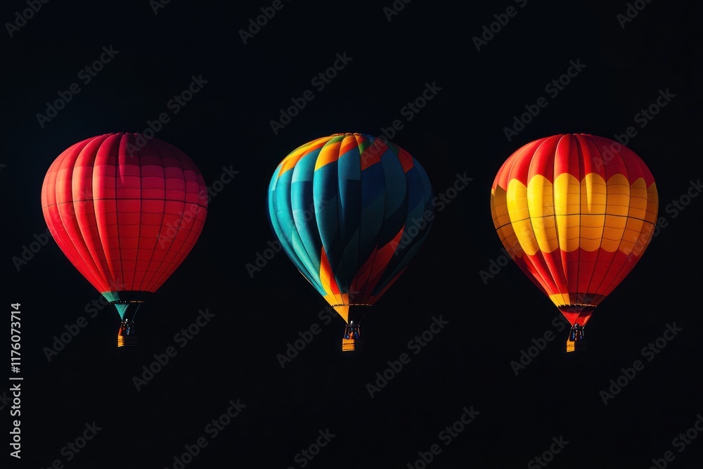 Fototapeta premium Three Colorful Hot Air Balloons Against a Dark Sky