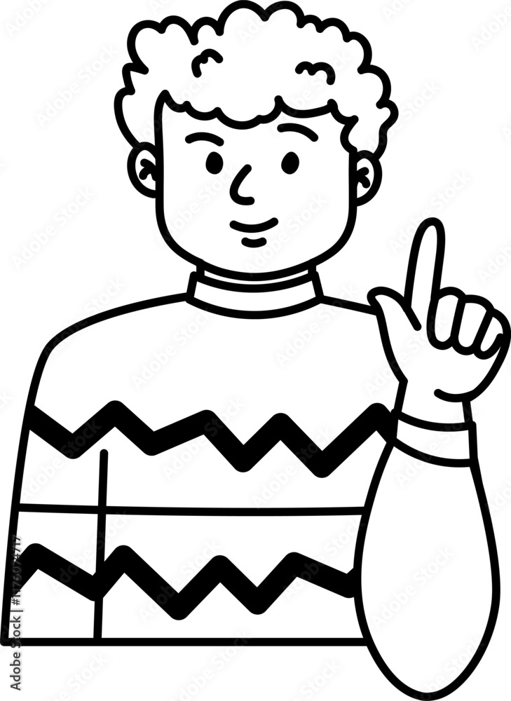 Doodle Boy Character Showing Pointing Finger Up Doodle Boy Character Showing Pointing Finger Up