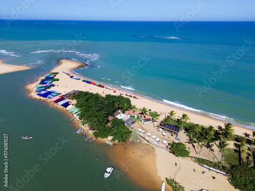 Vista aérea de Caraíva, Bahia, Brasil.
