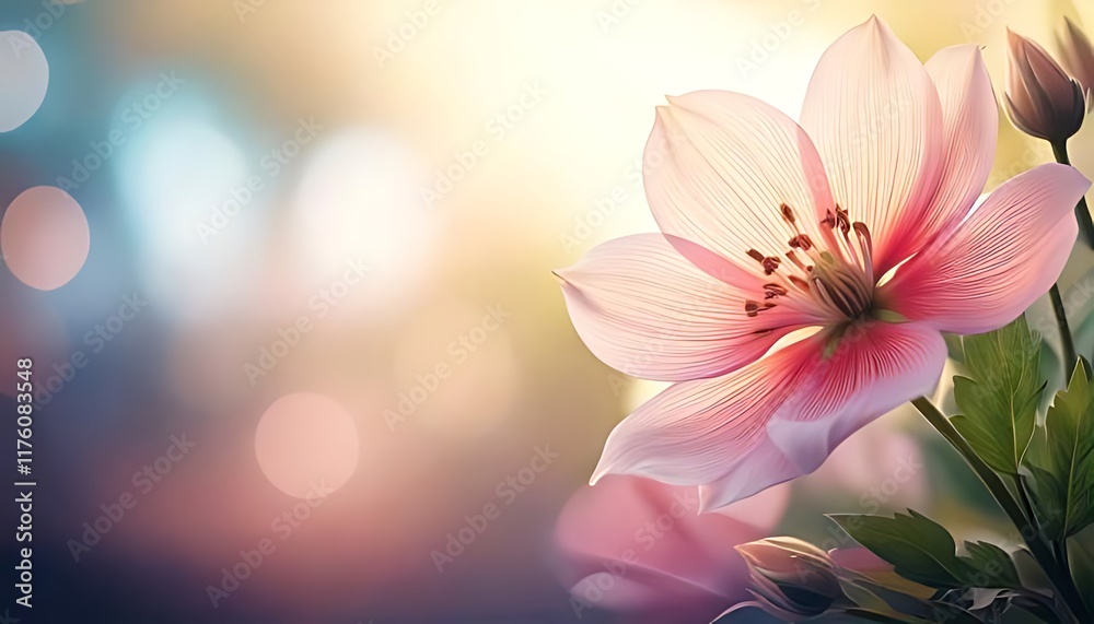 A soft, blurred, pale image shows a flower in the corner with a light, airy, abstract background A soft, blurred, pale image shows a flower in the corner with a light, airy, abstract background