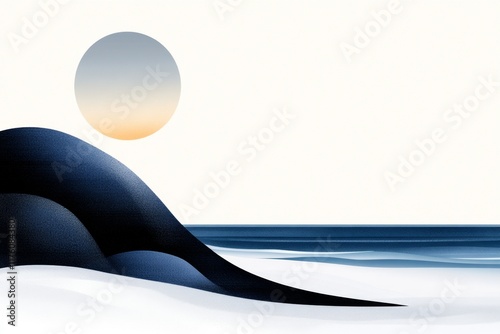 A minimalist depiction of the Guna Yala islands, with clean shapes representing the islands and ocean waves photo